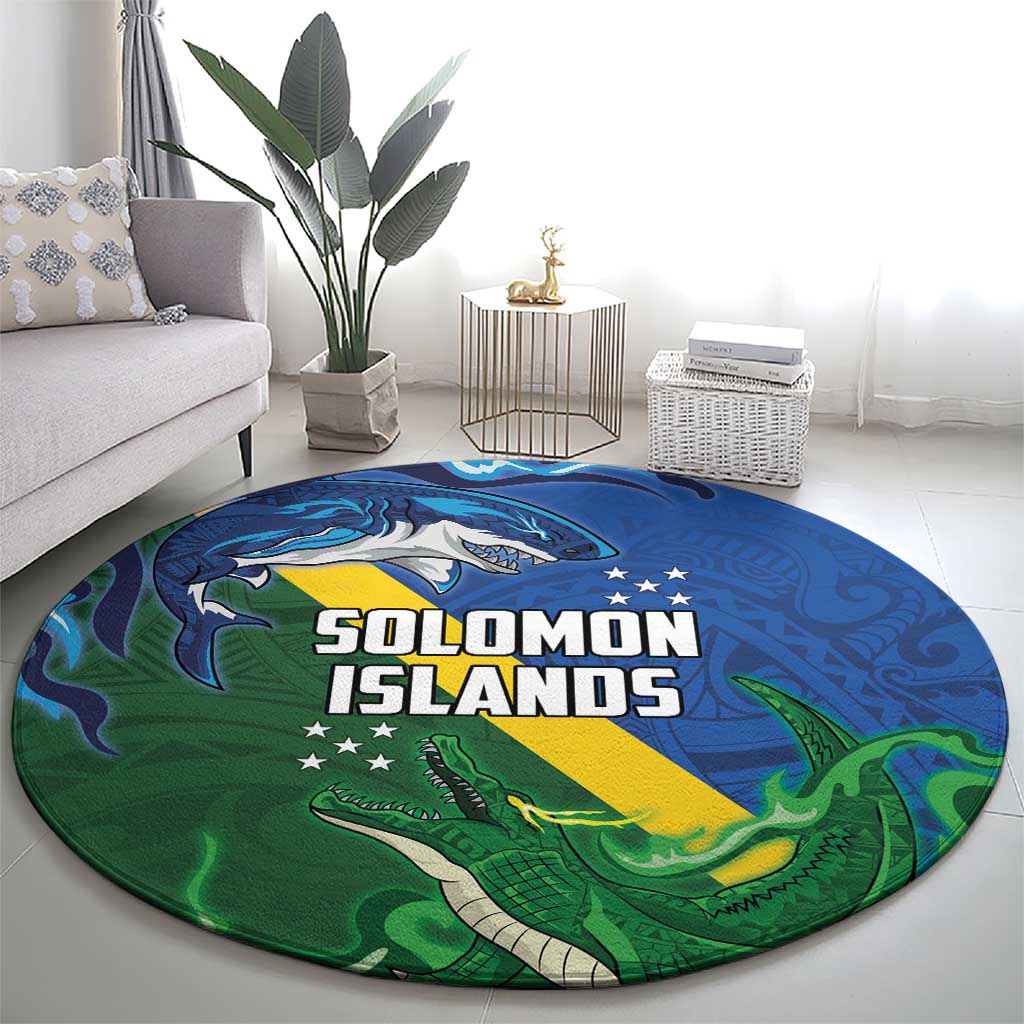 Solomon Islands Polynesian Tribal Shark and Crocodile Round Carpet LT03 - Polynesian Pride