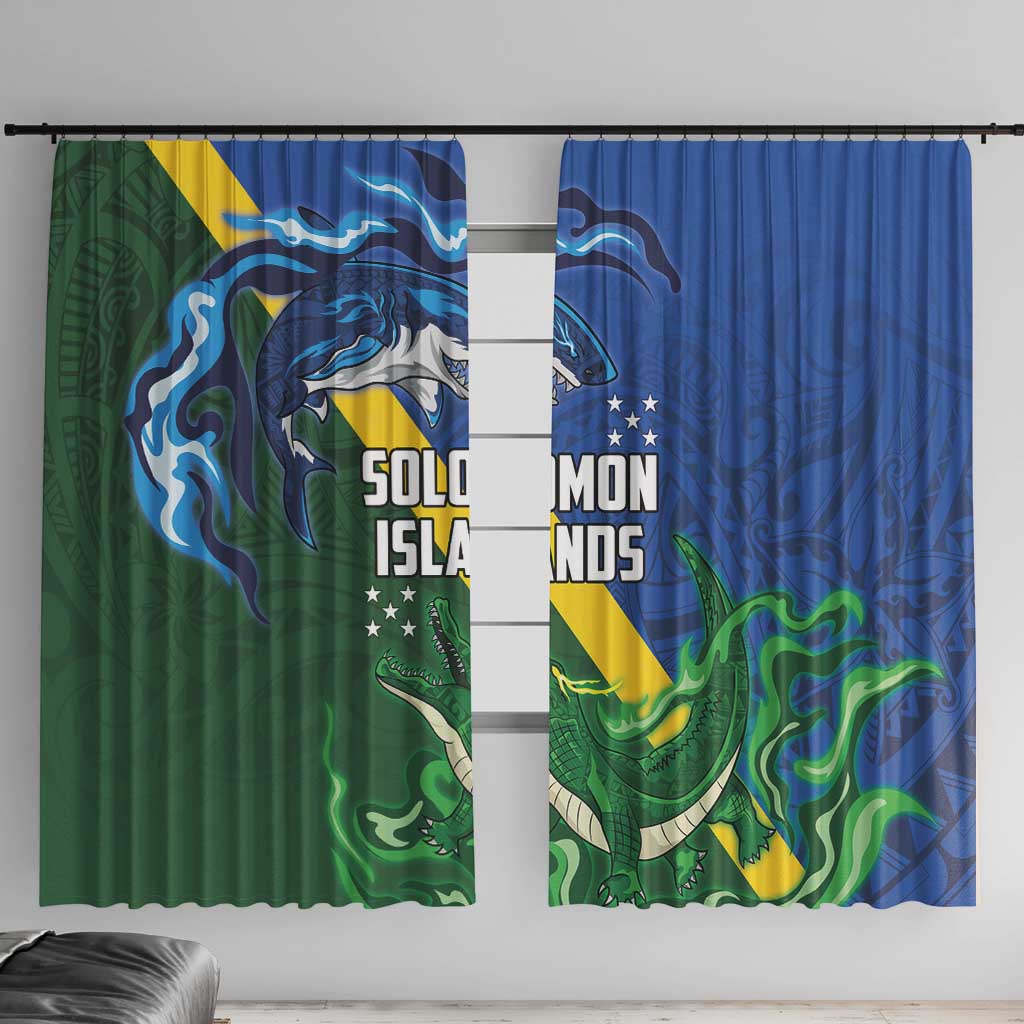 Solomon Islands Polynesian Tribal Shark and Crocodile Window Curtain LT03 With Hooks Blue - Polynesian Pride