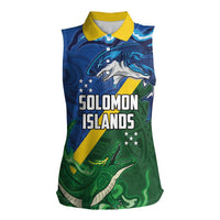 Solomon Islands Polynesian Tribal Shark and Crocodile Women Sleeveless Polo Shirt LT03 Female Blue - Polynesian Pride