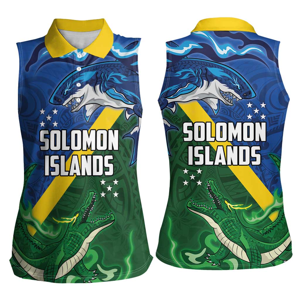 Solomon Islands Polynesian Tribal Shark and Crocodile Women Sleeveless Polo Shirt LT03 - Polynesian Pride