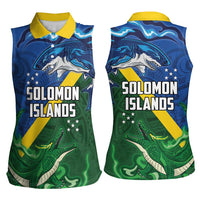 Solomon Islands Polynesian Tribal Shark and Crocodile Women Sleeveless Polo Shirt LT03 - Polynesian Pride