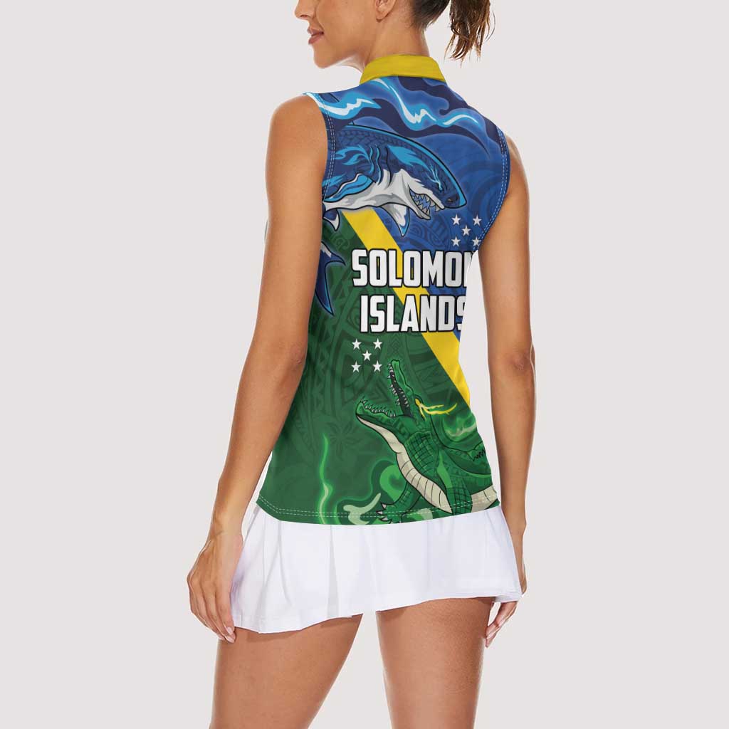 Solomon Islands Polynesian Tribal Shark and Crocodile Women Sleeveless Polo Shirt LT03 - Polynesian Pride