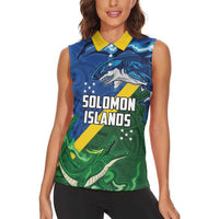 Solomon Islands Polynesian Tribal Shark and Crocodile Women Sleeveless Polo Shirt LT03 - Polynesian Pride