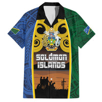 Solomon Islands Remembrance Day Family Matching Long Sleeve Bodycon Dress and Hawaiian Shirt Lest We Forget and Polynesian Tattoo Pattern LT03 Dad's Shirt - Short Sleeve Black - Polynesian Pride