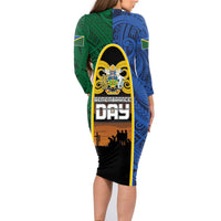 Solomon Islands Remembrance Day Family Matching Long Sleeve Bodycon Dress and Hawaiian Shirt Lest We Forget and Polynesian Tattoo Pattern LT03 - Polynesian Pride