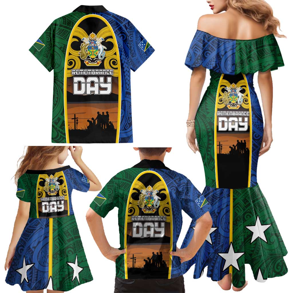 Solomon Islands Remembrance Day Family Matching Mermaid Dress and Hawaiian Shirt Lest We Forget and Polynesian Tattoo Pattern LT03 - Polynesian Pride