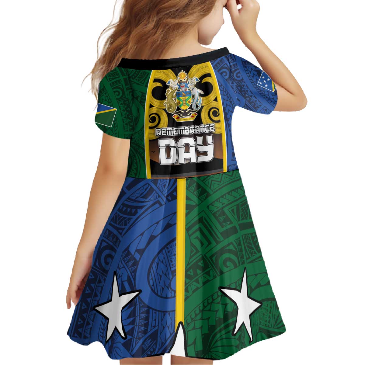 Solomon Islands Remembrance Day Family Matching Off The Shoulder Long Sleeve Dress and Hawaiian Shirt Lest We Forget and Polynesian Tattoo Pattern LT03 - Polynesian Pride