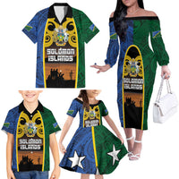 Solomon Islands Remembrance Day Family Matching Off The Shoulder Long Sleeve Dress and Hawaiian Shirt Lest We Forget and Polynesian Tattoo Pattern LT03 - Polynesian Pride