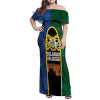 Solomon Islands Remembrance Day Family Matching Off Shoulder Maxi Dress and Hawaiian Shirt Lest We Forget and Polynesian Tattoo Pattern LT03 Mom's Dress Black - Polynesian Pride