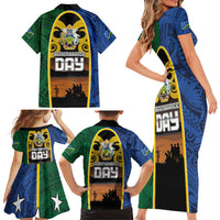 Solomon Islands Remembrance Day Family Matching Short Sleeve Bodycon Dress and Hawaiian Shirt Lest We Forget and Polynesian Tattoo Pattern LT03 - Polynesian Pride