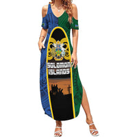 Solomon Islands Remembrance Day Family Matching Summer Maxi Dress and Hawaiian Shirt Lest We Forget and Polynesian Tattoo Pattern LT03 Mom's Dress Black - Polynesian Pride