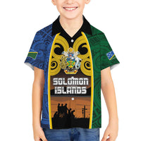 Solomon Islands Remembrance Day Kid Hawaiian Shirt Lest We Forget and Polynesian Tattoo Pattern LT03 Kid Black - Polynesian Pride