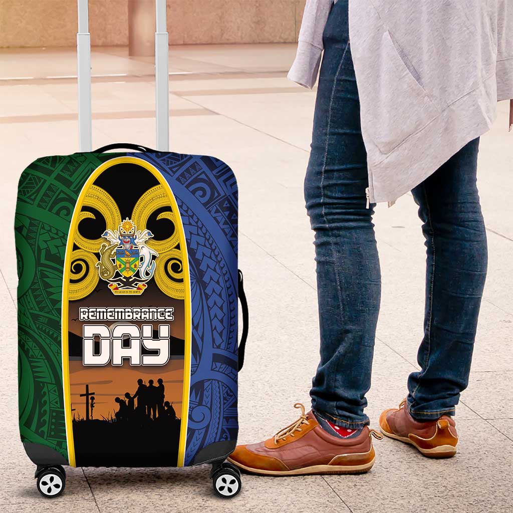 Solomon Islands Remembrance Day Luggage Cover Lest We Forget and Polynesian Tattoo Pattern LT03 Black - Polynesian Pride