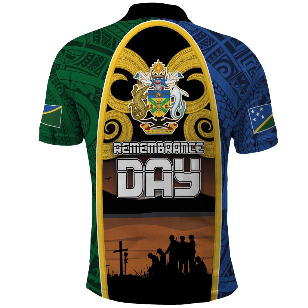 Solomon Islands Remembrance Day Polo Shirt Lest We Forget and Polynesian Tattoo Pattern LT03 - Polynesian Pride