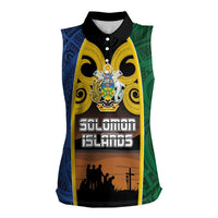 Solomon Islands Remembrance Day Women Sleeveless Polo Shirt Lest We Forget and Polynesian Tattoo Pattern LT03 Female Black - Polynesian Pride