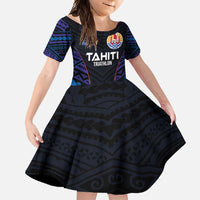 Personalised Tahiti Triathlon Polynesian Pattern Family Matching Long Sleeve Bodycon Dress and Hawaiian Shirt LT03 Daughter's Dress Black - Polynesian Pride