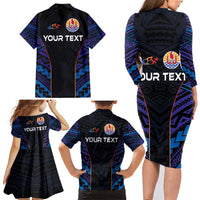 Personalised Tahiti Triathlon Polynesian Pattern Family Matching Long Sleeve Bodycon Dress and Hawaiian Shirt LT03 - Polynesian Pride