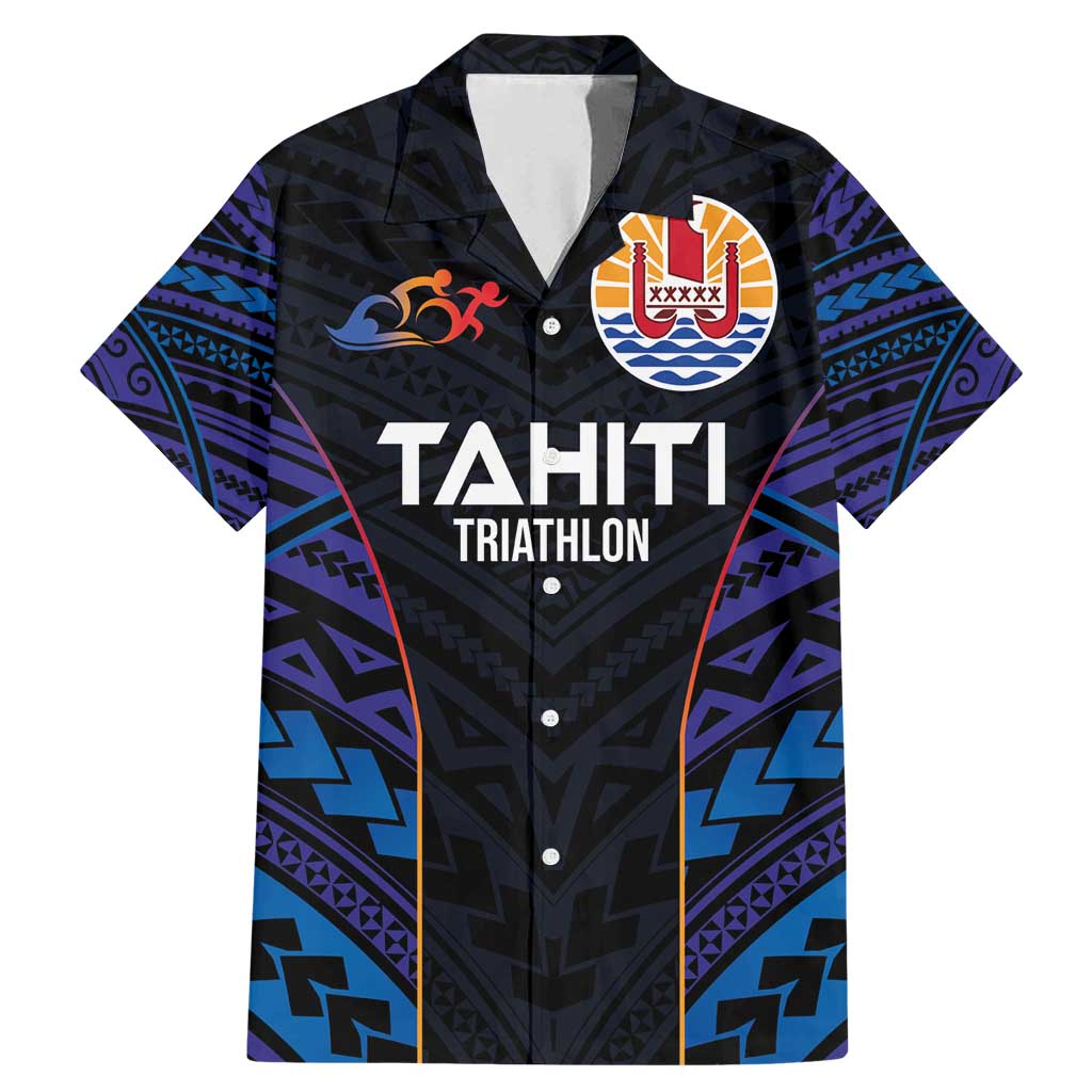 Personalised Tahiti Triathlon Polynesian Pattern Family Matching Mermaid Dress and Hawaiian Shirt LT03 Dad's Shirt - Short Sleeve Black - Polynesian Pride