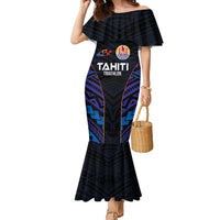 Personalised Tahiti Triathlon Polynesian Pattern Family Matching Mermaid Dress and Hawaiian Shirt LT03 Mom's Dress Black - Polynesian Pride