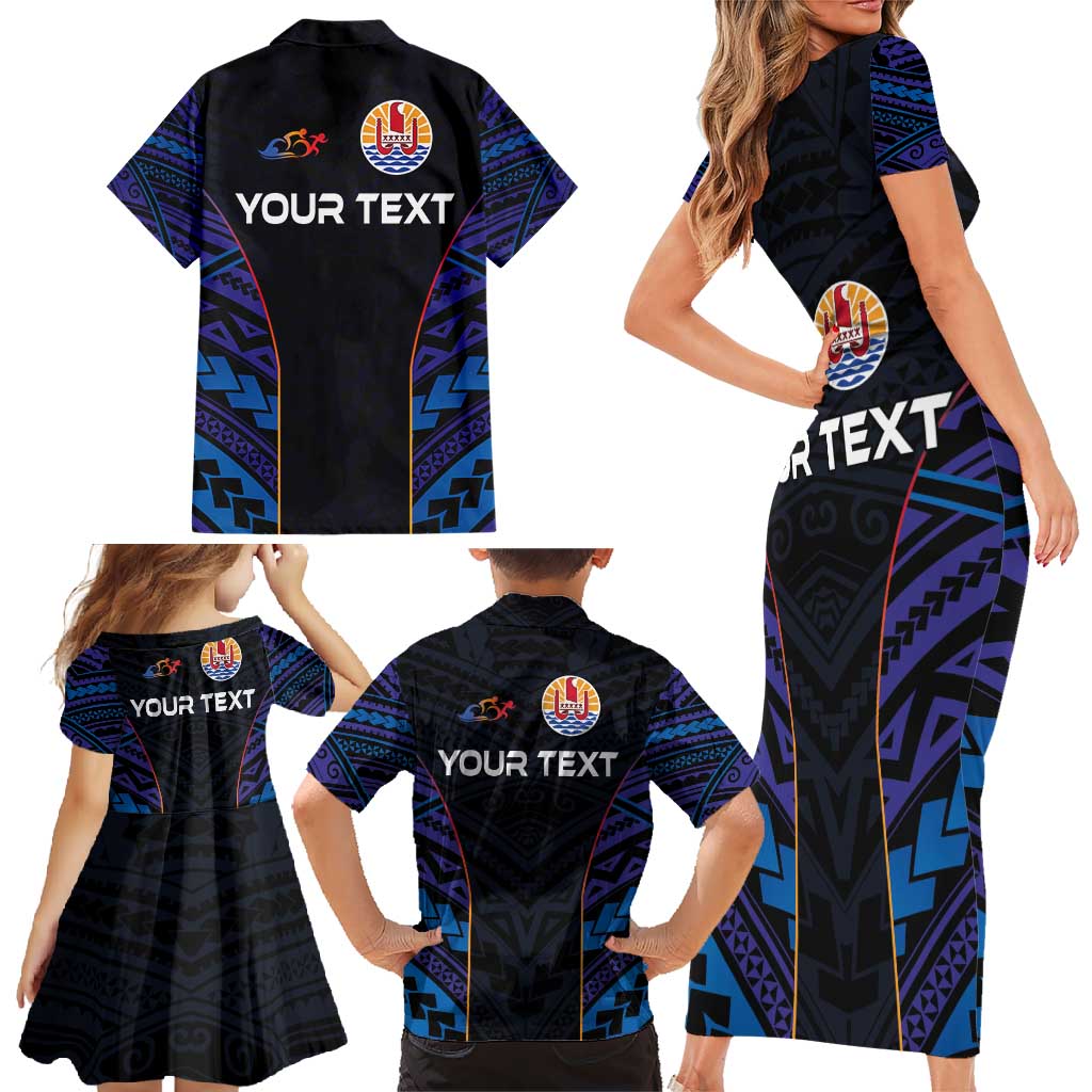 Personalised Tahiti Triathlon Polynesian Pattern Family Matching Short Sleeve Bodycon Dress and Hawaiian Shirt LT03 - Polynesian Pride