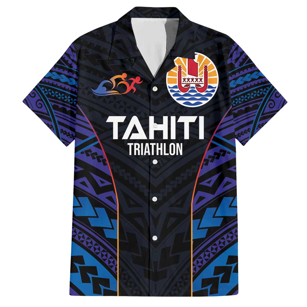 Personalised Tahiti Triathlon Polynesian Pattern Family Matching Short Sleeve Bodycon Dress and Hawaiian Shirt LT03 Dad's Shirt - Short Sleeve Black - Polynesian Pride