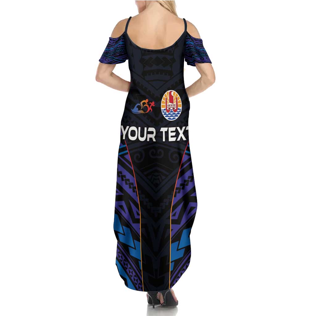 Personalised Tahiti Triathlon Polynesian Pattern Family Matching Summer Maxi Dress and Hawaiian Shirt