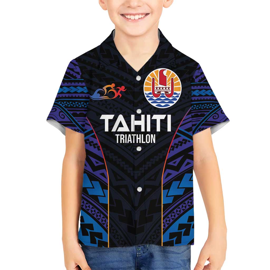 Personalised Tahiti Triathlon Polynesian Pattern Family Matching Tank Maxi Dress and Hawaiian Shirt LT03 Son's Shirt Black - Polynesian Pride