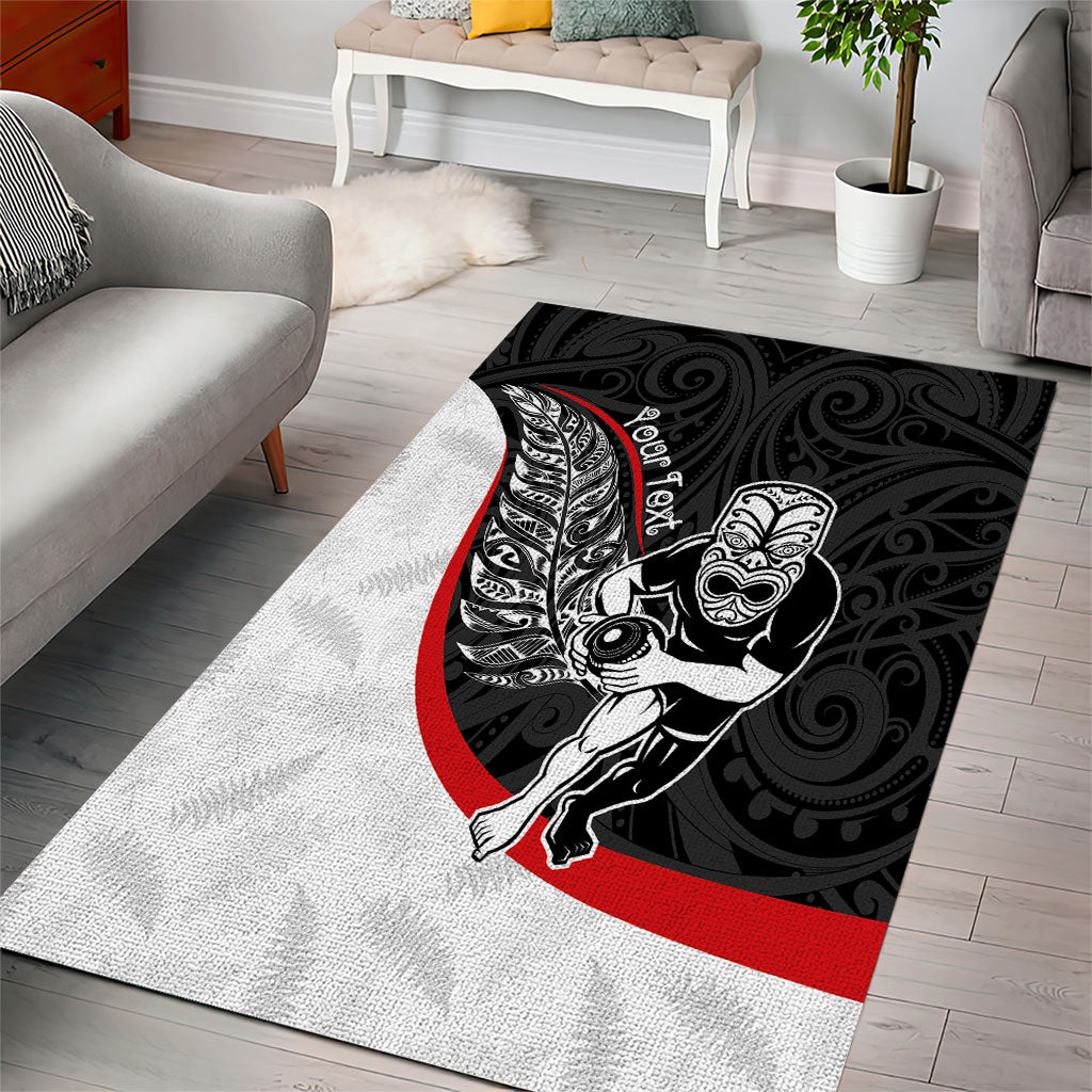 Personalised Aotearoa Lawn Bowls Area Rug Maori Warrior and Silver Fern Sporty Style LT03 - Polynesian Pride