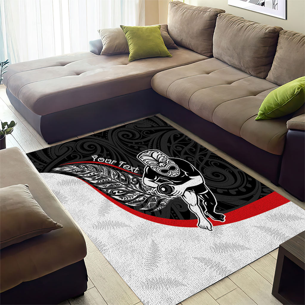 Personalised Aotearoa Lawn Bowls Area Rug Maori Warrior and Silver Fern Sporty Style LT03 - Polynesian Pride