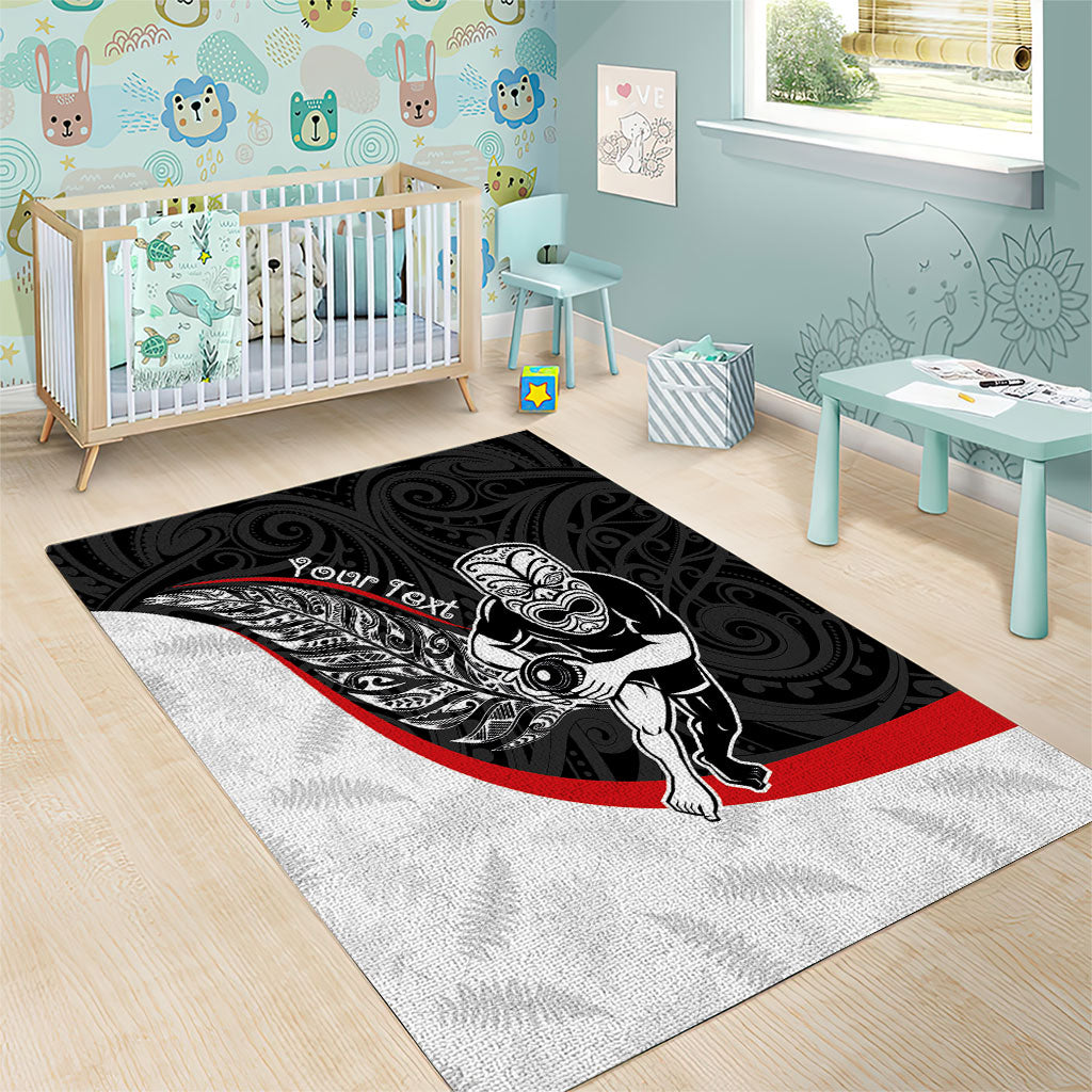 Personalised Aotearoa Lawn Bowls Area Rug Maori Warrior and Silver Fern Sporty Style LT03 - Polynesian Pride
