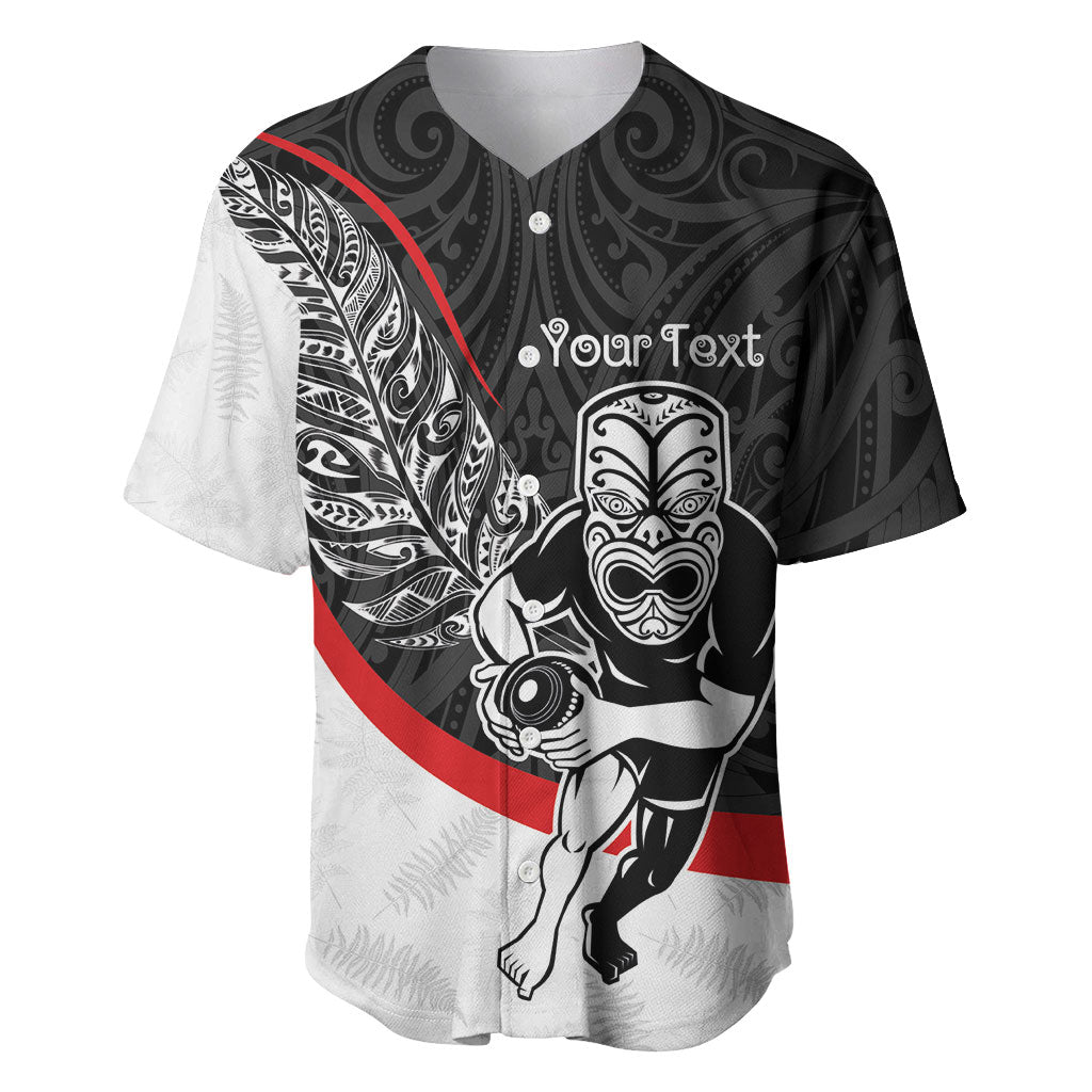 Personalised Aotearoa Lawn Bowls Baseball Jersey Maori Warrior and Silver Fern Sporty Style LT03 Black - Polynesian Pride