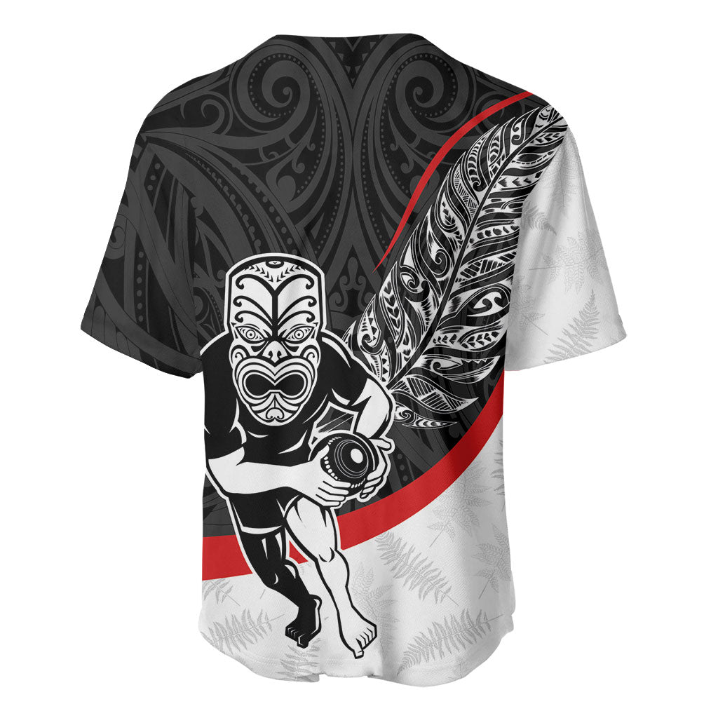 Personalised Aotearoa Lawn Bowls Baseball Jersey Maori Warrior and Silver Fern Sporty Style LT03 - Polynesian Pride