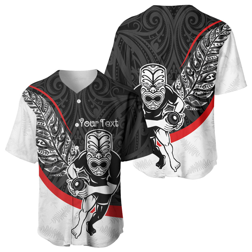 Personalised Aotearoa Lawn Bowls Baseball Jersey Maori Warrior and Silver Fern Sporty Style LT03 - Polynesian Pride