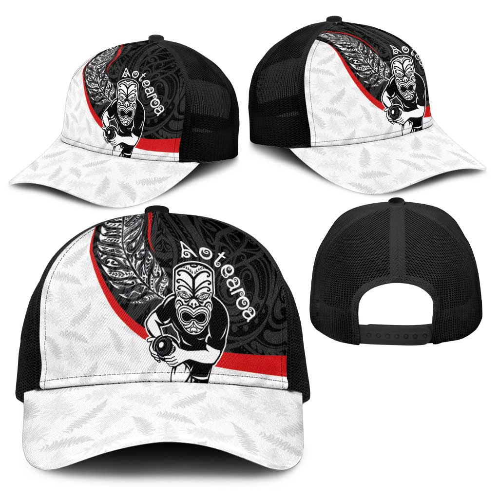 Aotearoa Lawn Bowls Baseball Net Cap Maori Warrior and Silver Fern Sporty Style LT03 - Polynesian Pride