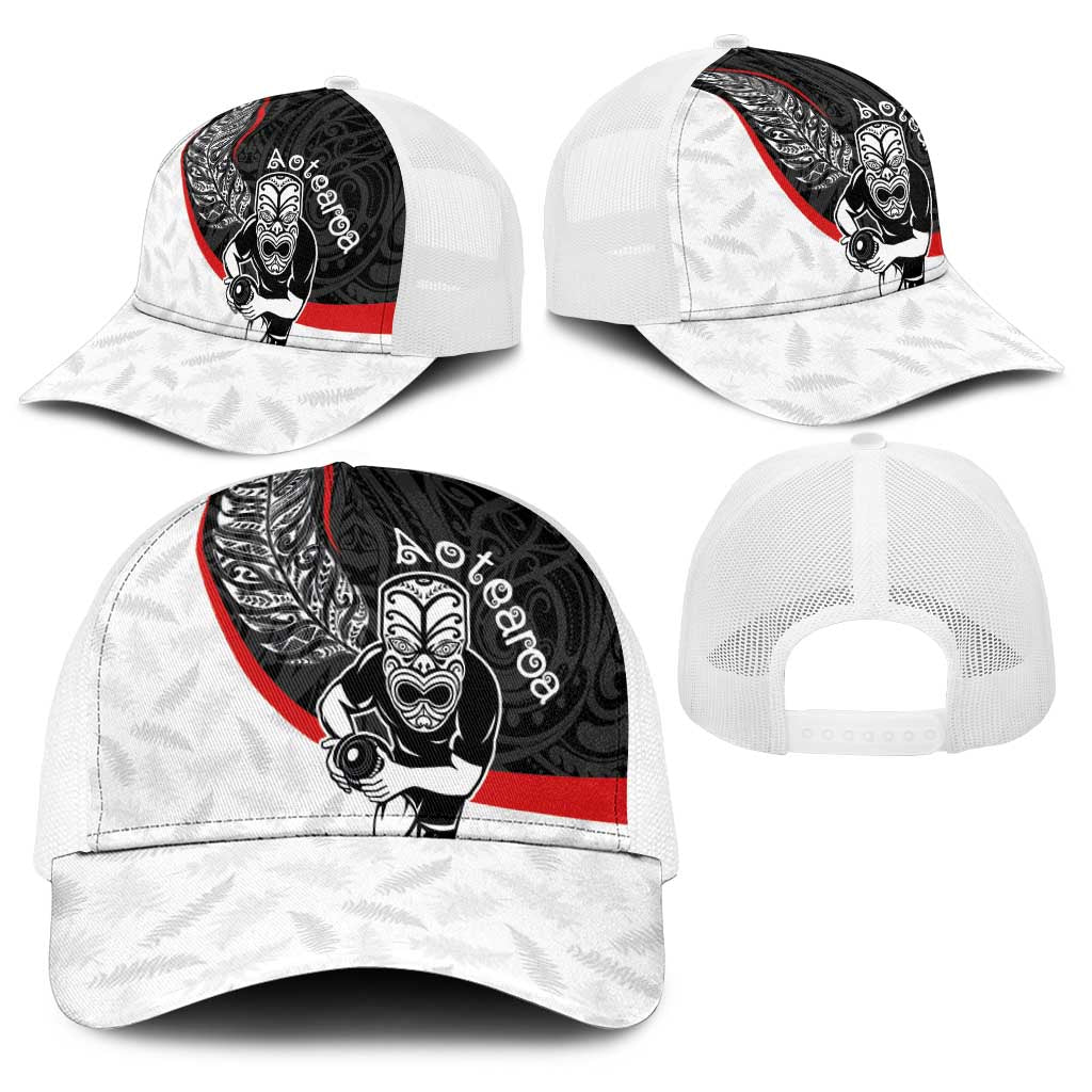 Aotearoa Lawn Bowls Baseball Net Cap Maori Warrior and Silver Fern Sporty Style LT03 - Polynesian Pride