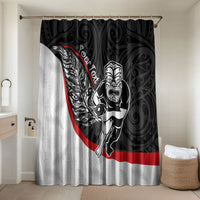 Personalised Aotearoa Lawn Bowls Bathroom Set Maori Warrior and Silver Fern Sporty Style LT03 Shower Curtain Only Black - Polynesian Pride