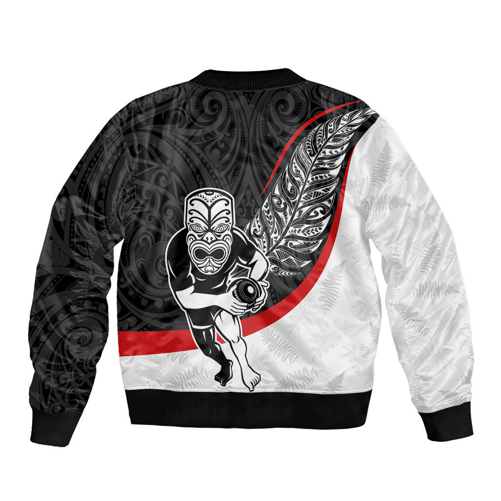 Personalised Aotearoa Lawn Bowls Bomber Jacket Maori Warrior and Silver Fern Sporty Style LT03 - Polynesian Pride