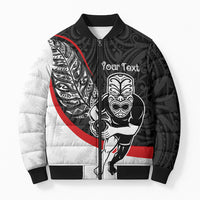 Personalised Aotearoa Lawn Bowls Bomber Puffer Jacket Maori Warrior and Silver Fern Sporty Style LT03 Unisex Black - Polynesian Pride