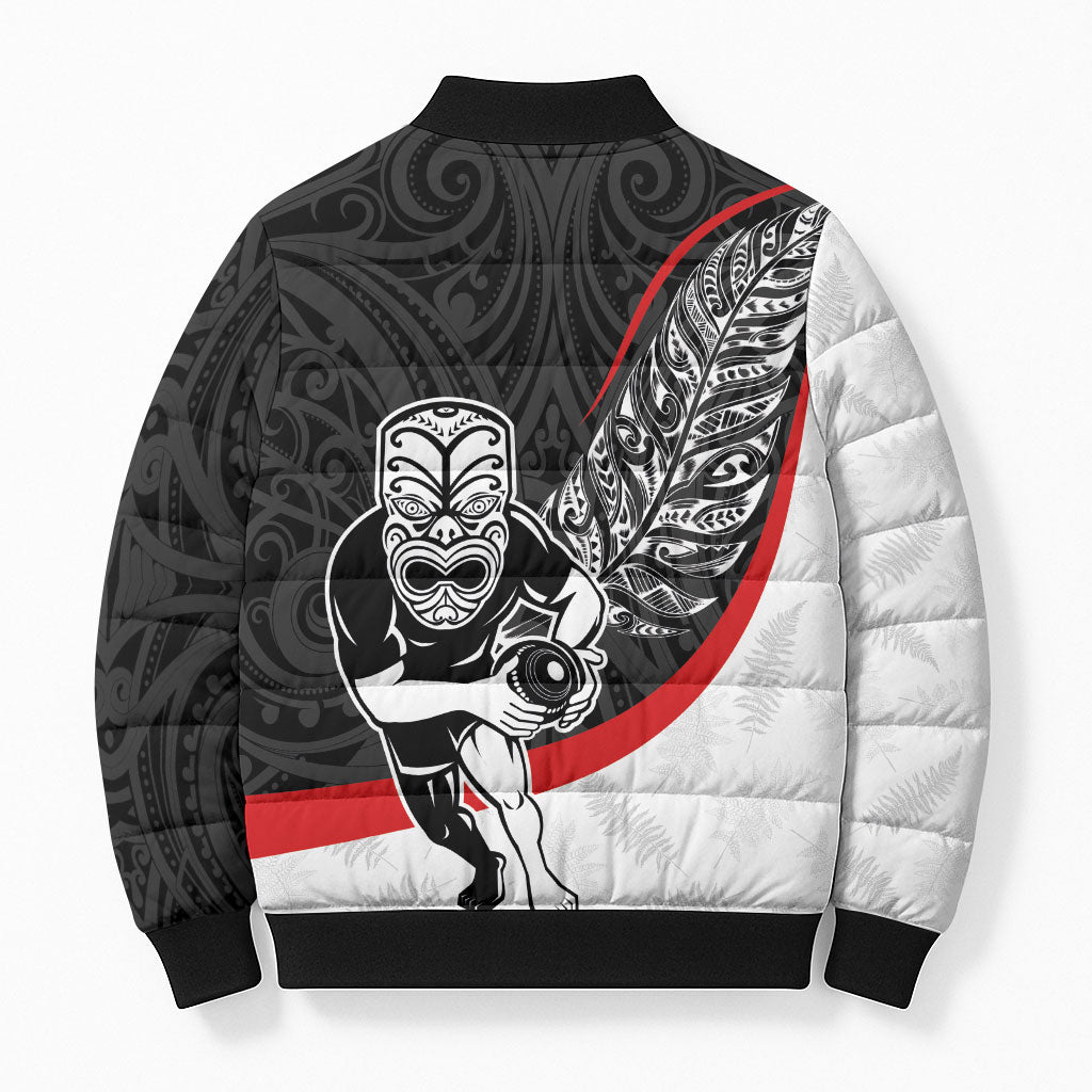 Personalised Aotearoa Lawn Bowls Bomber Puffer Jacket Maori Warrior and Silver Fern Sporty Style LT03 - Polynesian Pride