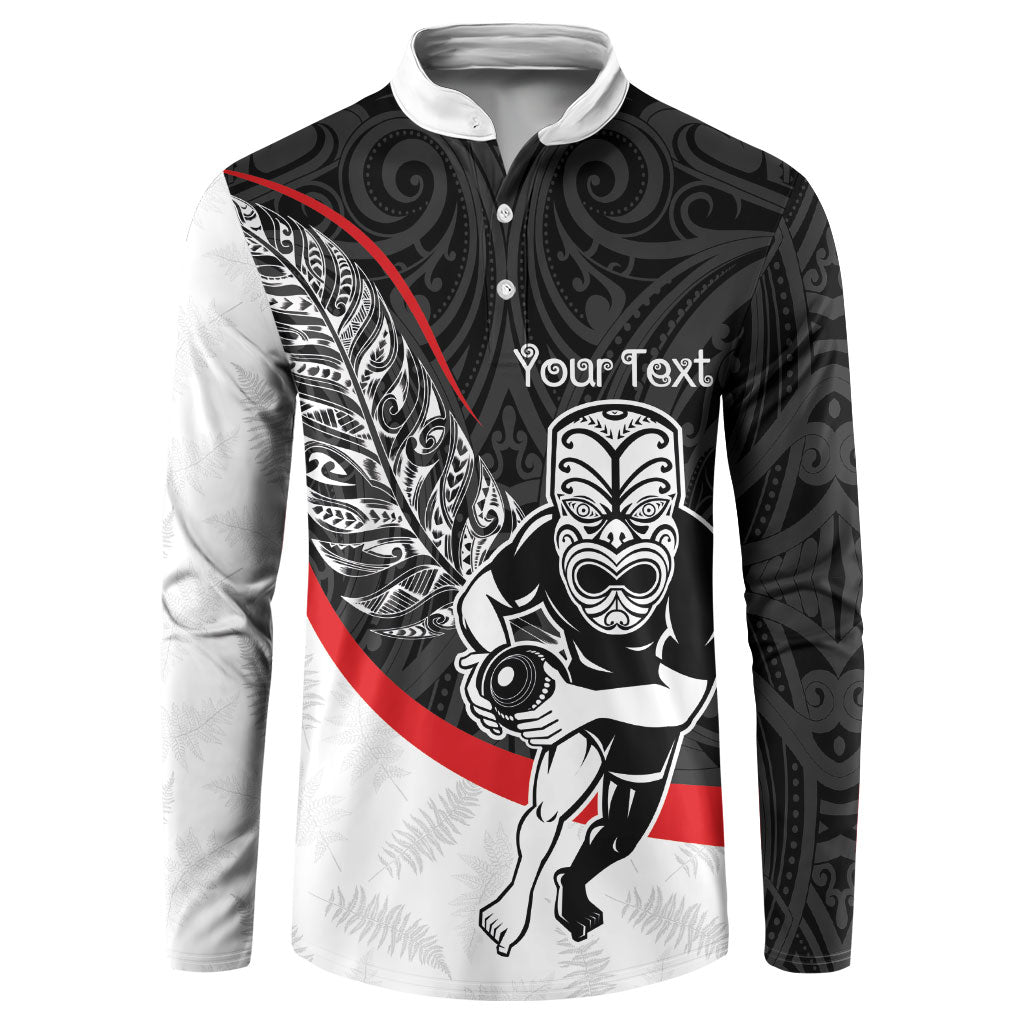 Personalised Aotearoa Lawn Bowls Button Sweatshirt Maori Warrior and Silver Fern Sporty Style