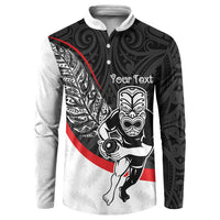 Personalised Aotearoa Lawn Bowls Button Sweatshirt Maori Warrior and Silver Fern Sporty Style