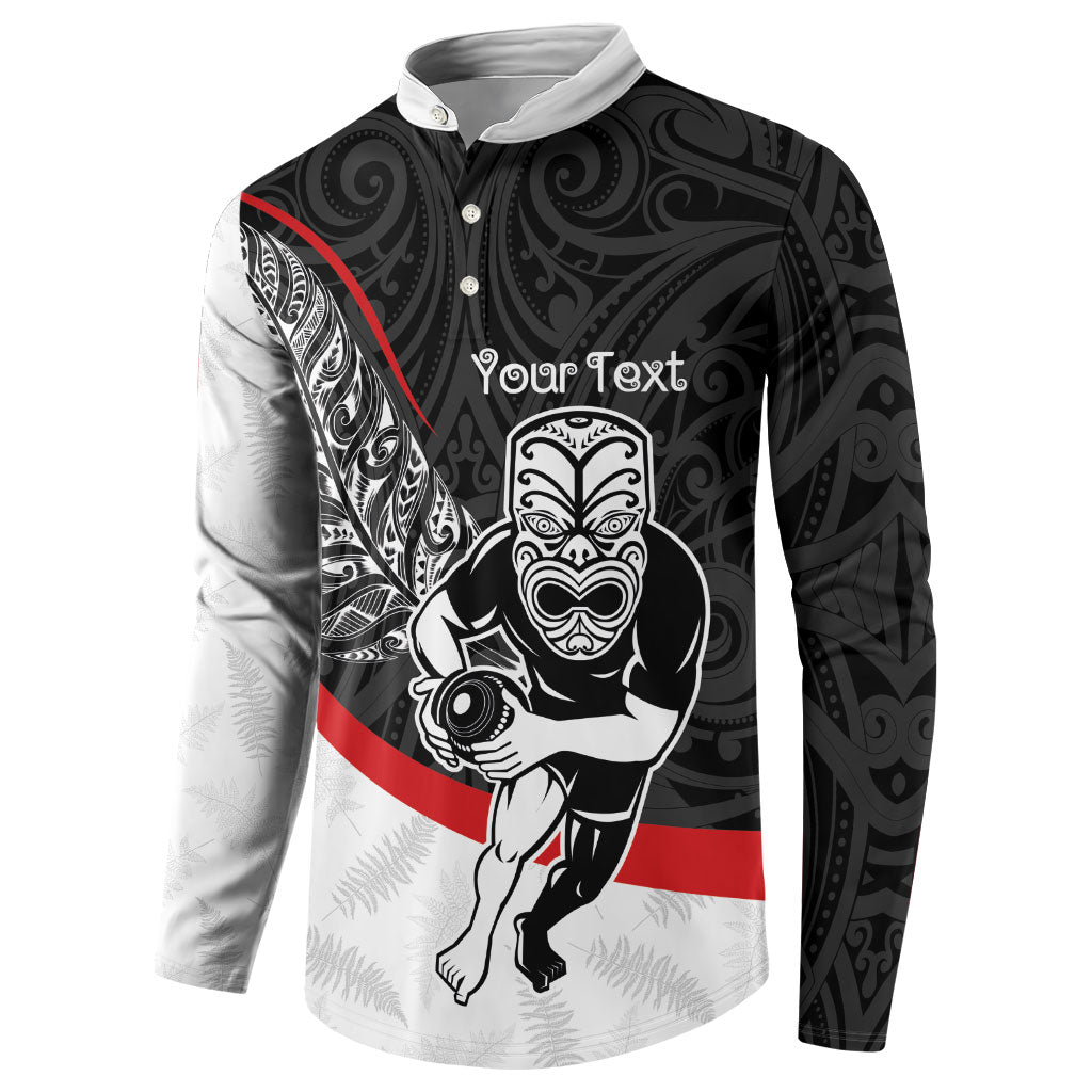 Personalised Aotearoa Lawn Bowls Button Sweatshirt Maori Warrior and Silver Fern Sporty Style