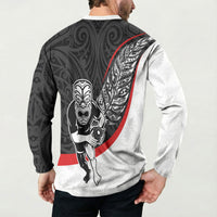 Personalised Aotearoa Lawn Bowls Button Sweatshirt Maori Warrior and Silver Fern Sporty Style