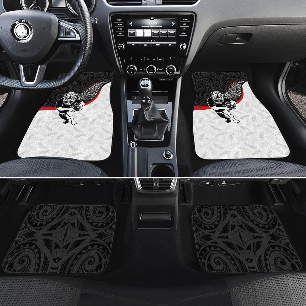 Aotearoa Lawn Bowls Car Mats Maori Warrior and Silver Fern Sporty Style LT03 Set 4pcs Black - Polynesian Pride