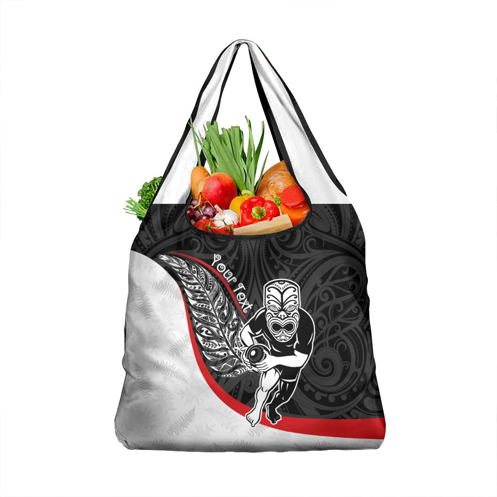 Personalised Aotearoa Lawn Bowls Grocery Bag Maori Warrior and Silver Fern Sporty Style LT03 1-pack One Size Black - Polynesian Pride