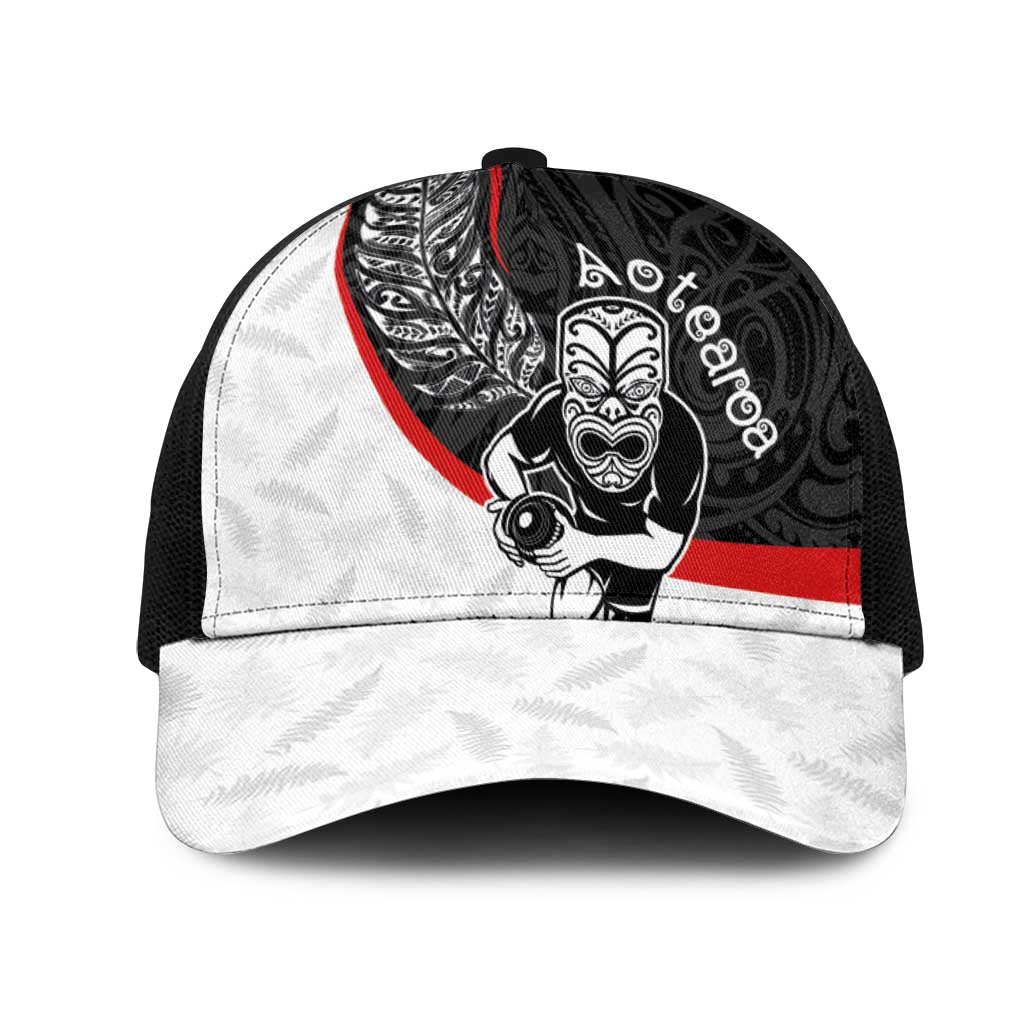 Aotearoa Lawn Bowls Mesh Trucker Cap Maori Warrior and Silver Fern Sporty Style LT03 One Size Black Black - Polynesian Pride
