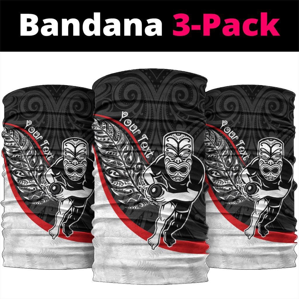 Personalised Aotearoa Lawn Bowls Neck Gaiter Maori Warrior and Silver Fern Sporty Style LT03 package One Size: 25*50cm Black - Polynesian Pride