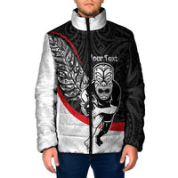 Personalised Aotearoa Lawn Bowls Padded Jacket Maori Warrior and Silver Fern Sporty Style LT03 Men Black - Polynesian Pride