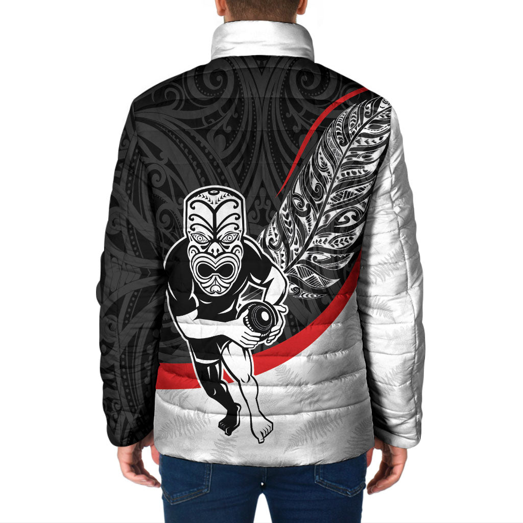 Personalised Aotearoa Lawn Bowls Padded Jacket Maori Warrior and Silver Fern Sporty Style LT03 - Polynesian Pride