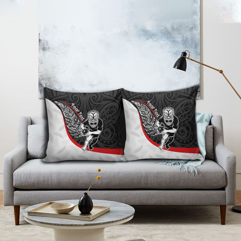 Personalised Aotearoa Lawn Bowls Pillow Cover Maori Warrior and Silver Fern Sporty Style LT03 - Polynesian Pride